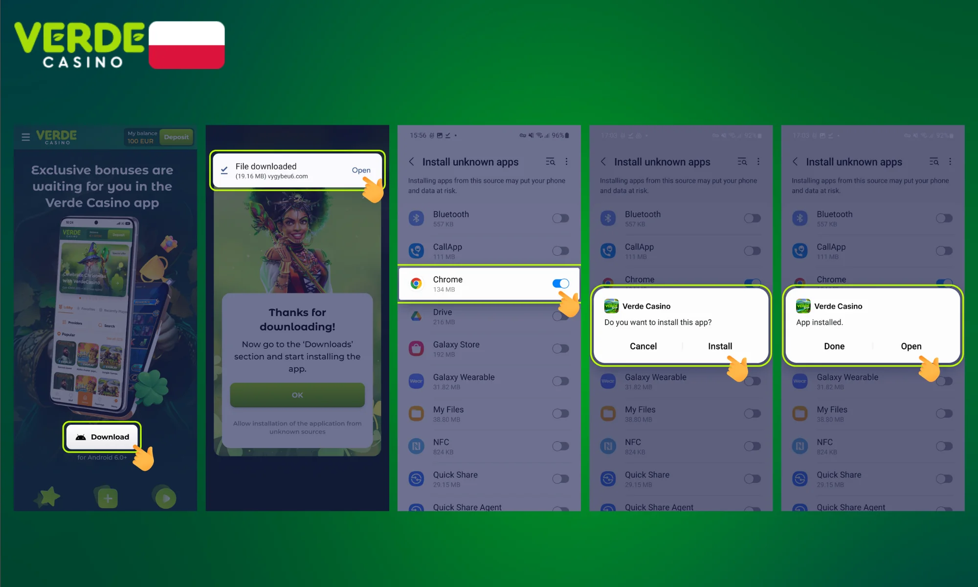Instalacja APK Verde Casino krok po kroku