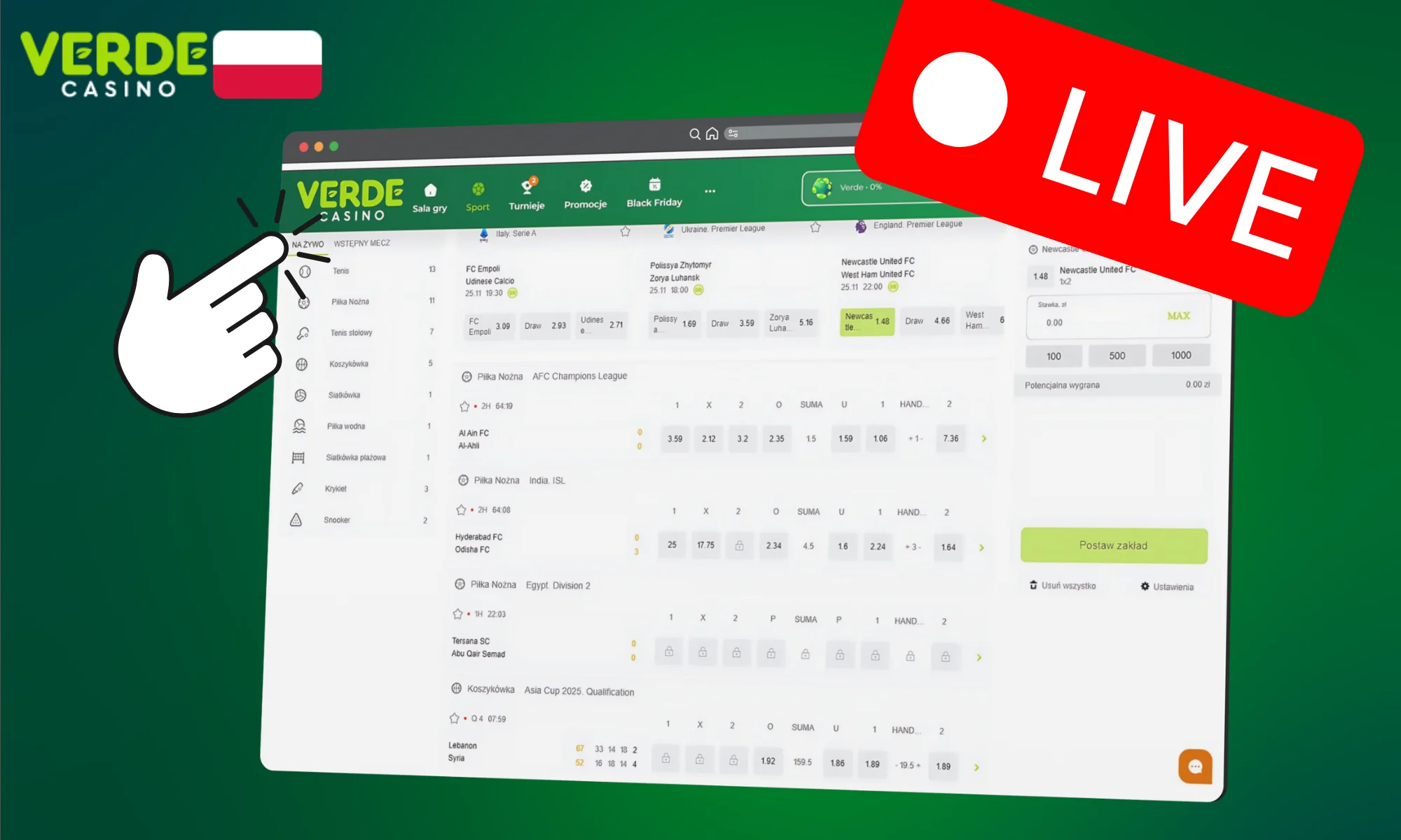 Dostęp do zakładów na żywo zapewnia Verde Casino