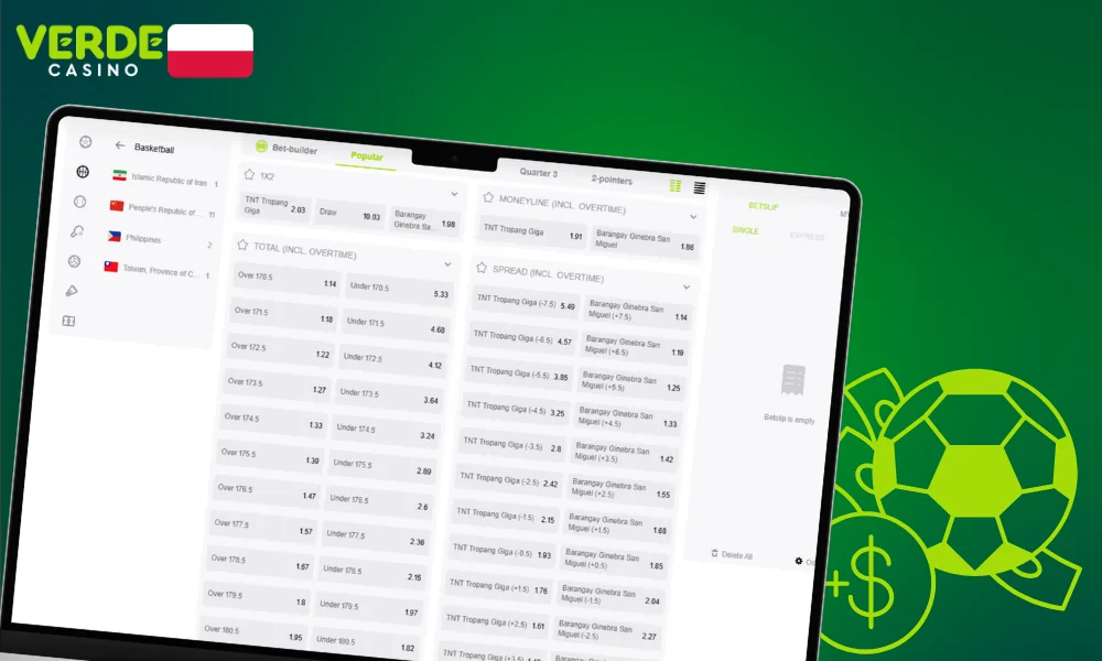 Verde Casino zapewnia szeroki zakres dostępnych wyników zakładów