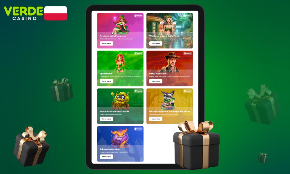 Dla miłośników kasyn, Verde ma kilka bonusów i promocji, z których możesz skorzystać