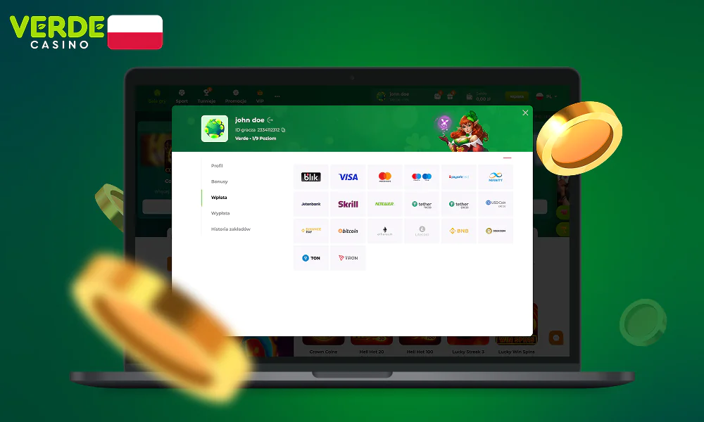 Użytkownicy z Polski mogą dokonać wpłaty w Verde Casino za pomocą jednej z dostępnych metod płatności