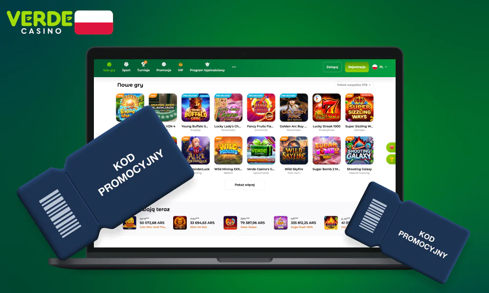 Aktualny kod promocyjny Verde Casino pozwala użytkownikowi z Polski uzyskać dodatkowe bonusy