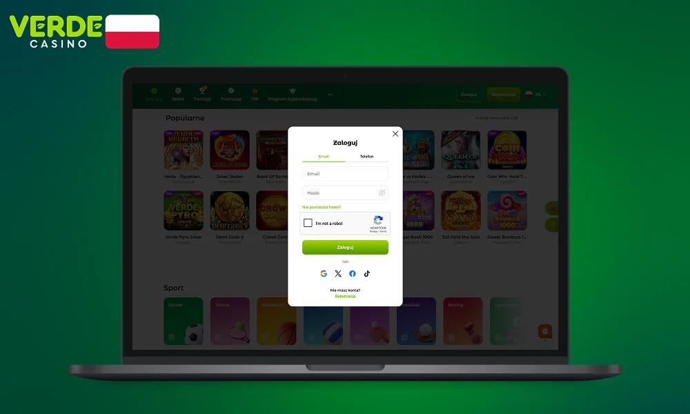 Aby zalogować się na swoje konto Verde Casino, należy użyć danych podanych podczas rejestracji